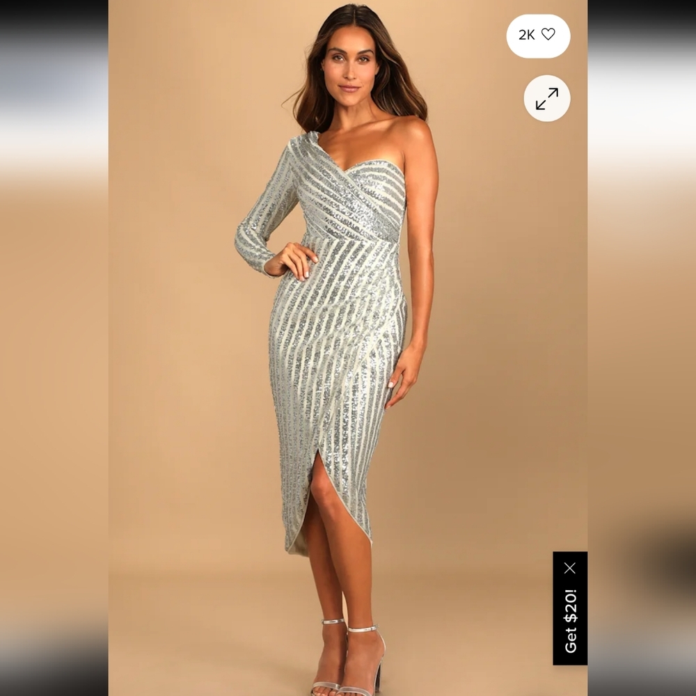 Lulu's Shimmering Silver One-Shoulder Dress